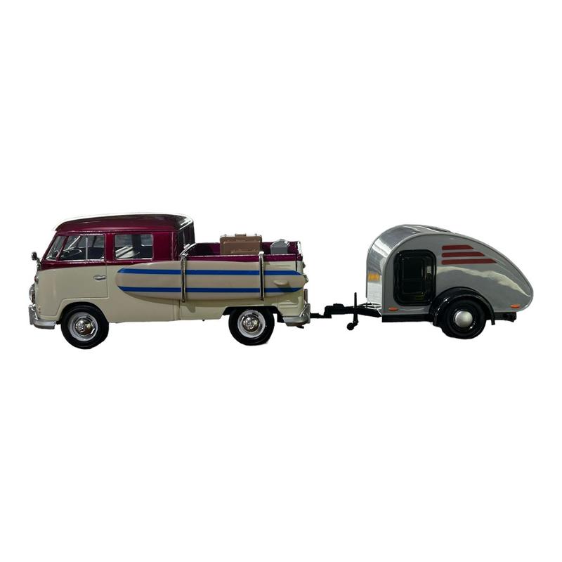 Miniatura Volkswagen Kombi Surf + Trailer MotorMax 1:24